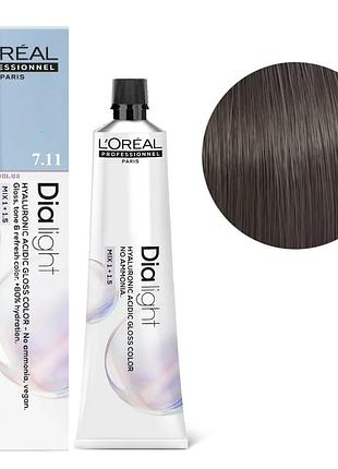Гель-фарба безаміачна тонуюча l'oreal professionnel paris на кислотній основі dia light 7.11 блондин попелястий інтенсивний 60 мл