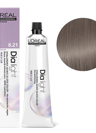 Гель-краска безаммиачная тонирующая l'oreal professionnel paris на кислотной основе dia light 8.21 светлый перламутровый блондин пепельный 60 мл