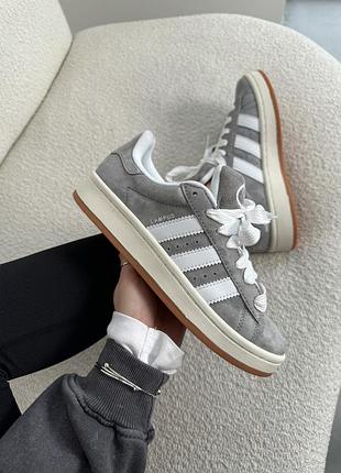 Сірі кросівки замшеві adidas campus grey white x адідас кампус 38