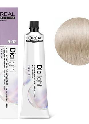Гель-краска безаммиачная тонирующая l'oreal professionnel paris на кислотной основе dia light 9.02 очень светлый перламутровый блондин 60 мл