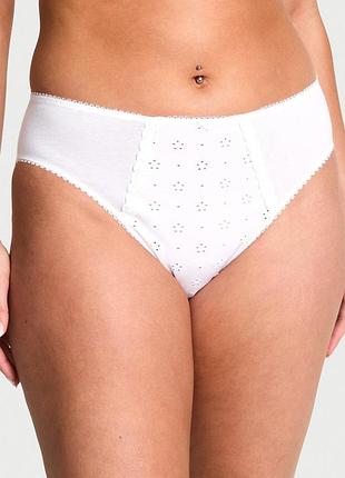 Женские трусики victoria's secret (34312955164550) stretch cotton eyelet high-leg brief xxl белые
