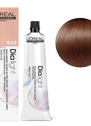 Гель-краска безаммиачная тонирующая l'oreal professionnel paris на кислотной основе dia light 8.23 ​​светлый перламутровый блондин золотистый 60 мл
