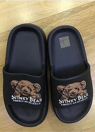 Тапочки шлепанцы шлепки, stinky bear мишка черные