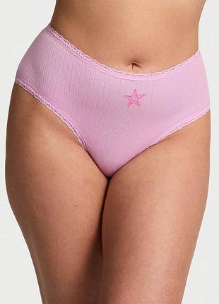 Жіночі трусики victoria's secret (34312955164534) cotton lace-waist cheeky xxl рожеві