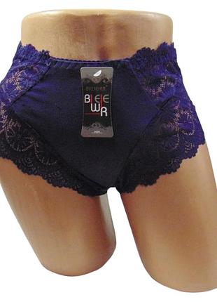 Трусики хлопковые с кружевом biweier xl синие 3026