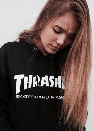 Толстовка черная thrasher skate | худи трешер | кенгуру трашер l