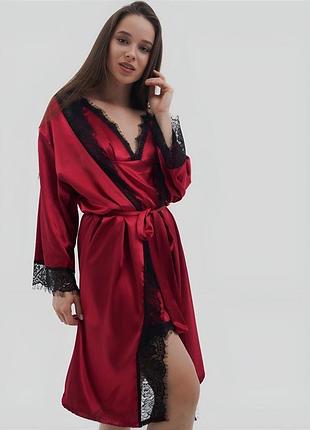 Красивый пижамный комплект, женский домашний костюм,пижама с халатиком, s-xl xl