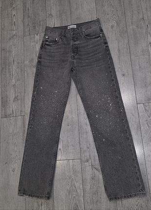 Zara серые джинсы со стразами 32 xs