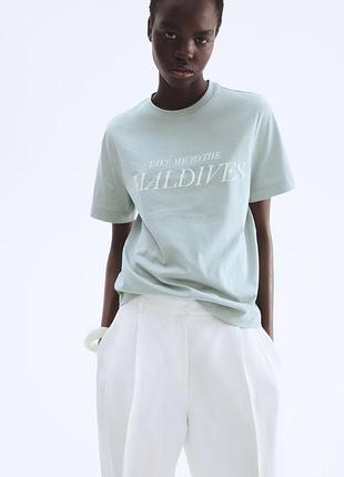 S / м h&m нова фірмова натуральна базова жіноча футболка топ з написом принтом maldives