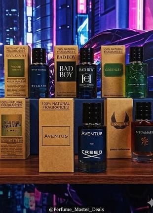 Топовые мужские и унисекс ароматы 60 мл : bvlgari, bad boy, greenley, jpg le male, creed aventus, megamare, 1 million, invictus