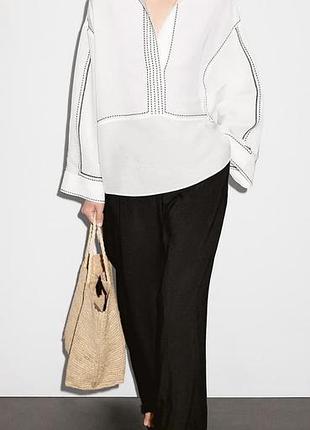 Блузка massimo dutti вільним силуетом, v-подібним вирізом т
