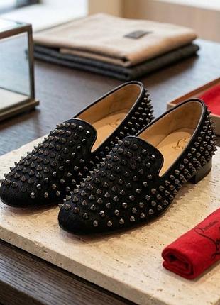 Оригінальні лофери christian louboutin rollerboy з шипами (хутро поні)
