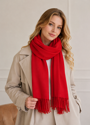 Жіноча шаль cashmere з  бахромою. 200*35см червона