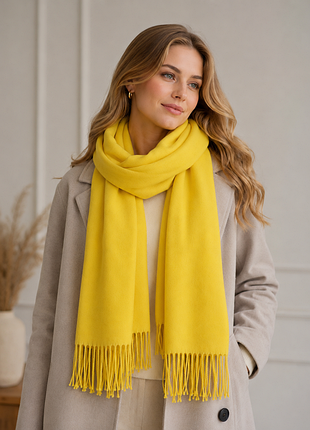 Жіноча шаль cashmere з  бахромою. 200*35см лимонна