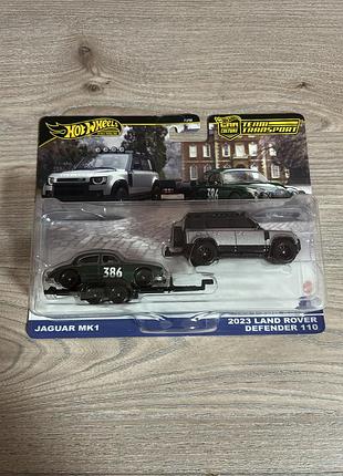 Hot wheels team transport jaguar mk1 + land rover defender 110 ягуар дефендер