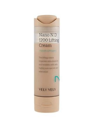 Vely vely nano n.d 1200 lifting cream містить нано-голки (спікули) для стимуляції регенерації та пептиди для підвищення пружності шкіри