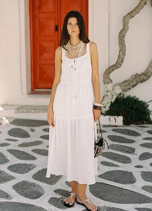 Белое платье сарафан с панелями zara - xs, s, m - болеемерит