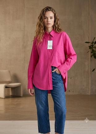 Женская розовая рубашка оверсайз от zara