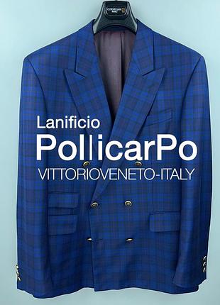 Lanificio policarpio vittorio veneto чоловічий двобортний блейзер піджак золоті ґудзики синій у клітинку italy розмір xl virgin wool
