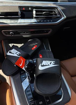 Шльопанці чоловічі nike з білим логотипом тапки найк літні чорні