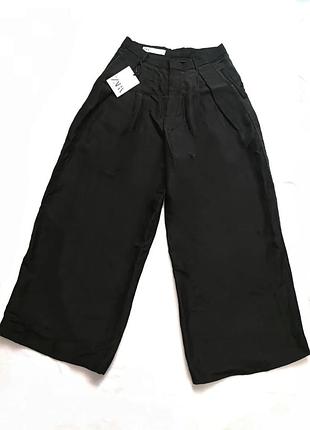 Zara studio широкі штани зі змішаного льону з лампасами/0000h/