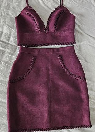 Комплект missguided, топ s + юбка xs идеальное состояние, цвет марсала