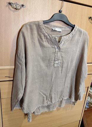 Брендовый блузон, из льна под рогожку, zara