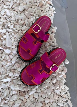 Жіночі шльопанці hermes platform slides fuchsia / orange — розкішний стиль зі знижкою!