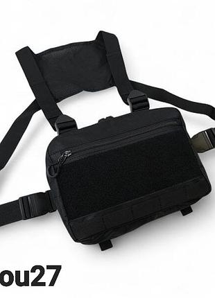 Мужская тактическая нагрудная сумка-нагрудник черная cordura 1000d