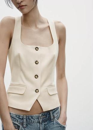 Жіночий топ-безрукавка з квадратним вирізом, бежевий xs zara