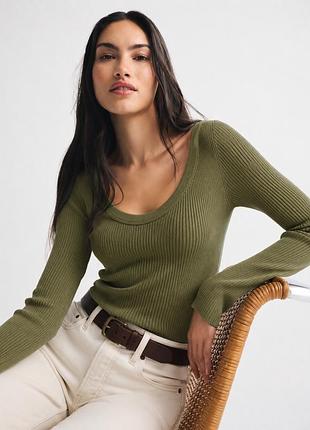 Джемпер zara xs, s, m, топ с рукавами, лонг, лонгслив, свитер, кофта хаки, олива, зеленая, в рубчик, вискоза идеальное состояние, новая коллекция 2026