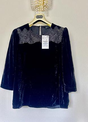 Шикарна блуза чорний оксамит великий розмір zara