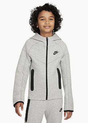Толстовка дитяча зіпка  nike sportswear tech fleece сіра з капюшоном на хлопця 9-11років,зріст 137-147см