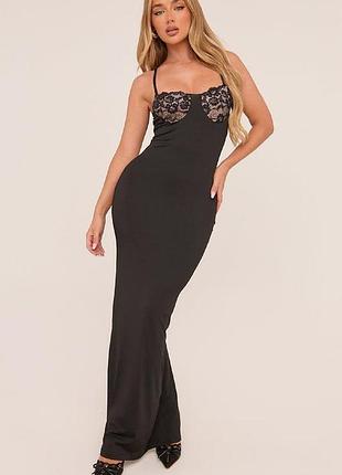 Чорна максі сукня ego prettylittlething shein з мереживом на грудях розмір m