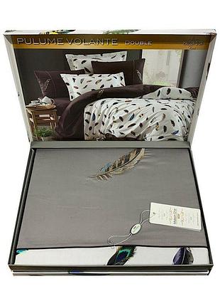 Постільна білизна maison d'or pulume volante grey люксатин з вишивкою євро