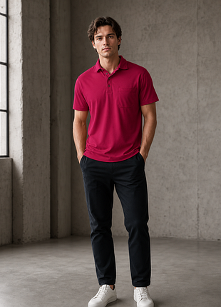 Натуральна тканина natura 🔴 поло halg textil ag jobwear 👕 чоловіча теніска піке з кишенею m 🎯 спецодяг червона футболка поло