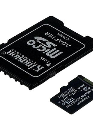 Карта пам'яті microsdxc (uhs-1) kingston canvas select plus gen3 128gb class 10 а1 (r-150mb/s) с адаптером sd black