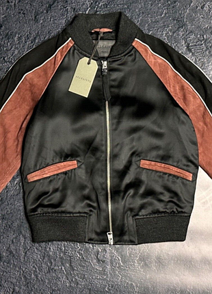 Allsaints atley bomber куртка-бомбер женская черная с кожаными вставками s