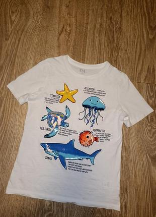 Футболка c&amp;a, 134, морская, пляжная