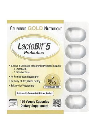 Lactobif 5, пробиотики, 5&nbsp;млрд куо, 120 вегетарианских капсул