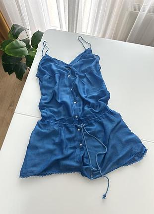 Блакитна шовкова накидка - туніка на пляж ralph lauren s розміру
