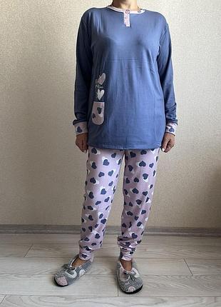 Зимняя женская пижама утепленная кофта и штаны 52-60р 3xl, серый