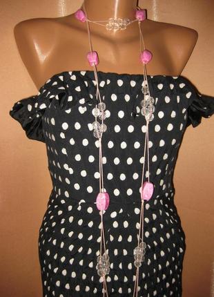 Приталеное миди платье открытые плечи marks&spencer, черное в горошек, 10р. км07462 фото