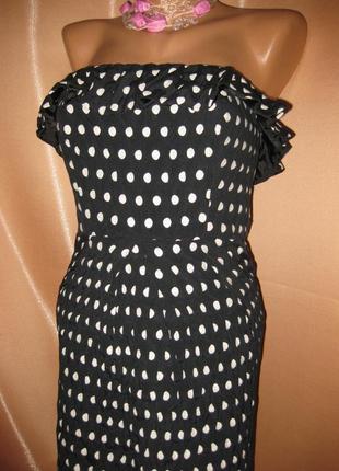 Приталеное миди платье открытые плечи marks&spencer, черное в горошек, 10р. км07466 фото