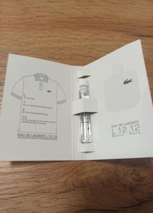 Lacoste eau de l.12.12 blanc туалетна вода пробник оригінал2 фото