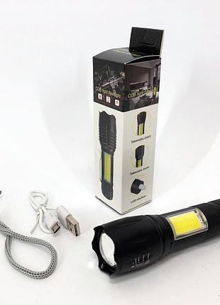 Фонарик аккумуляторный ручной bailong bl-29 диод t6 + cob зарядка от usb, фонарик led, водонепроницаемый