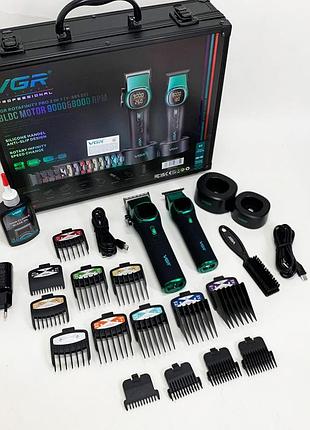 Комплект vgr 2 в 1 v-885 s2 green, акумуляторна машинка для стрижки та триммер