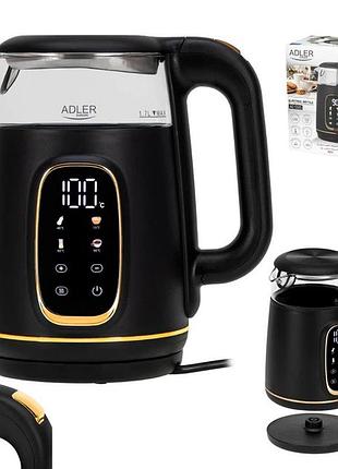 Чайник adler ad 1305 з регулюванням температури 1.7л 2200вт black gold