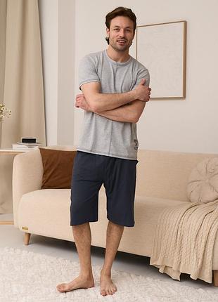 Пижама мужская футболка с шортами светло-серая размер m, l, xl, 2xl