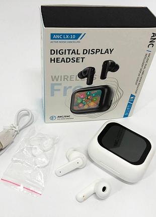 Наушники беспроводные lx-10 tws earbuds с led дисплеем, блютуз гарнитуры, вакуумные наушники. цвет: белый